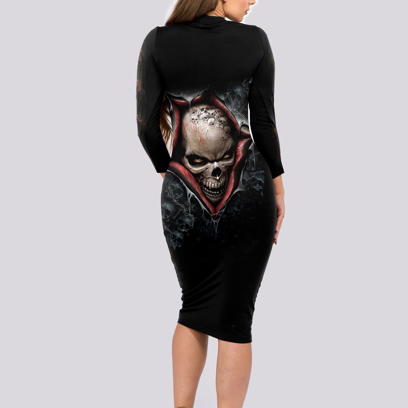 skull-long-sleeve-bodycon-dress-skeleton-ripped-inside