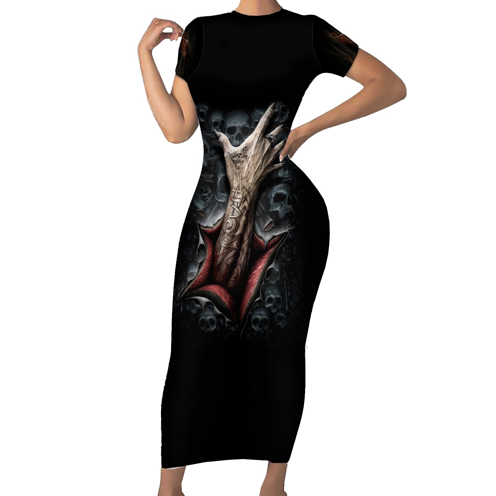 skull-short-sleeve-bodycon-dress-skeleton-ripped-inside
