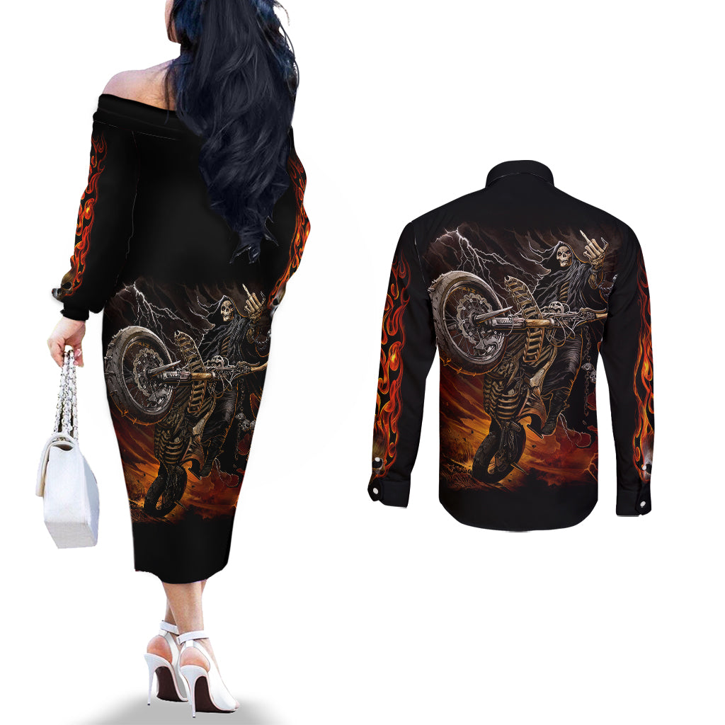 flaming-skull-couples-matching-off-the-shoulder-long-sleeve-dress-and-long-sleeve-button-shirts-death-angel-riding-motocycle