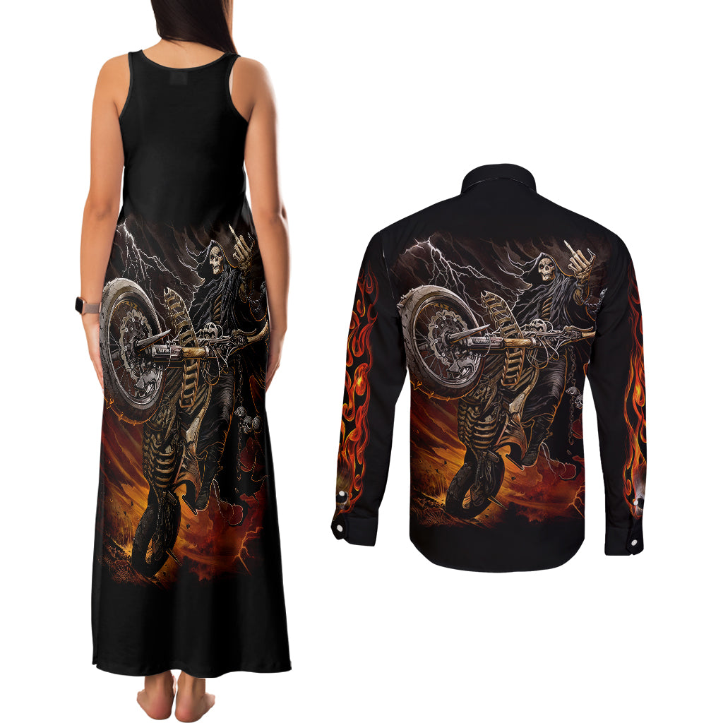 flaming-skull-couples-matching-tank-maxi-dress-and-long-sleeve-button-shirts-death-angel-riding-motocycle