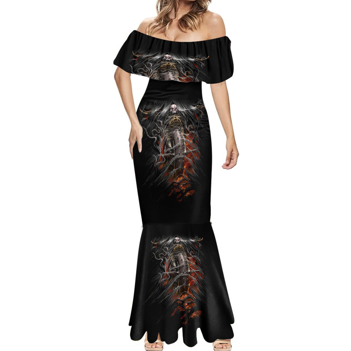 flaming-skull-mermaid-dress-death-angel-riding-motocycle