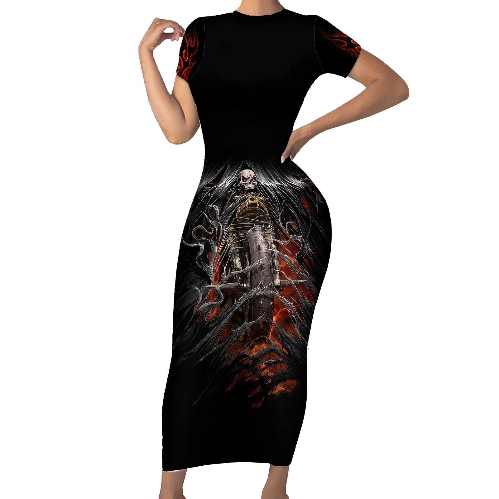 flaming-skull-short-sleeve-bodycon-dress-death-angel-riding-motocycle