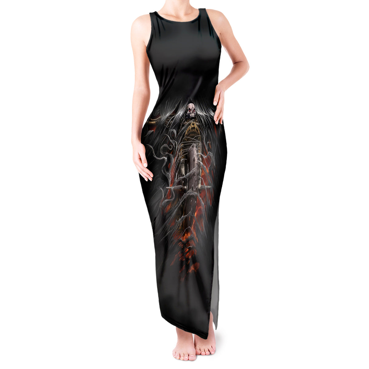 flaming-skull-tank-maxi-dress-death-angel-riding-motocycle