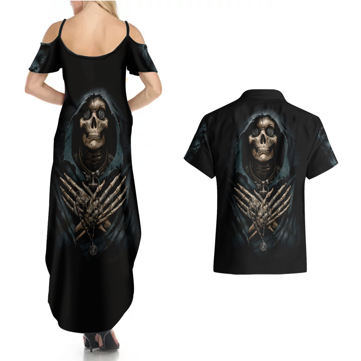 grim-reaper-couples-matching-summer-maxi-dress-and-hawaiian-shirt-the-ferryman-of-the-underworld-with-charon-skull-black