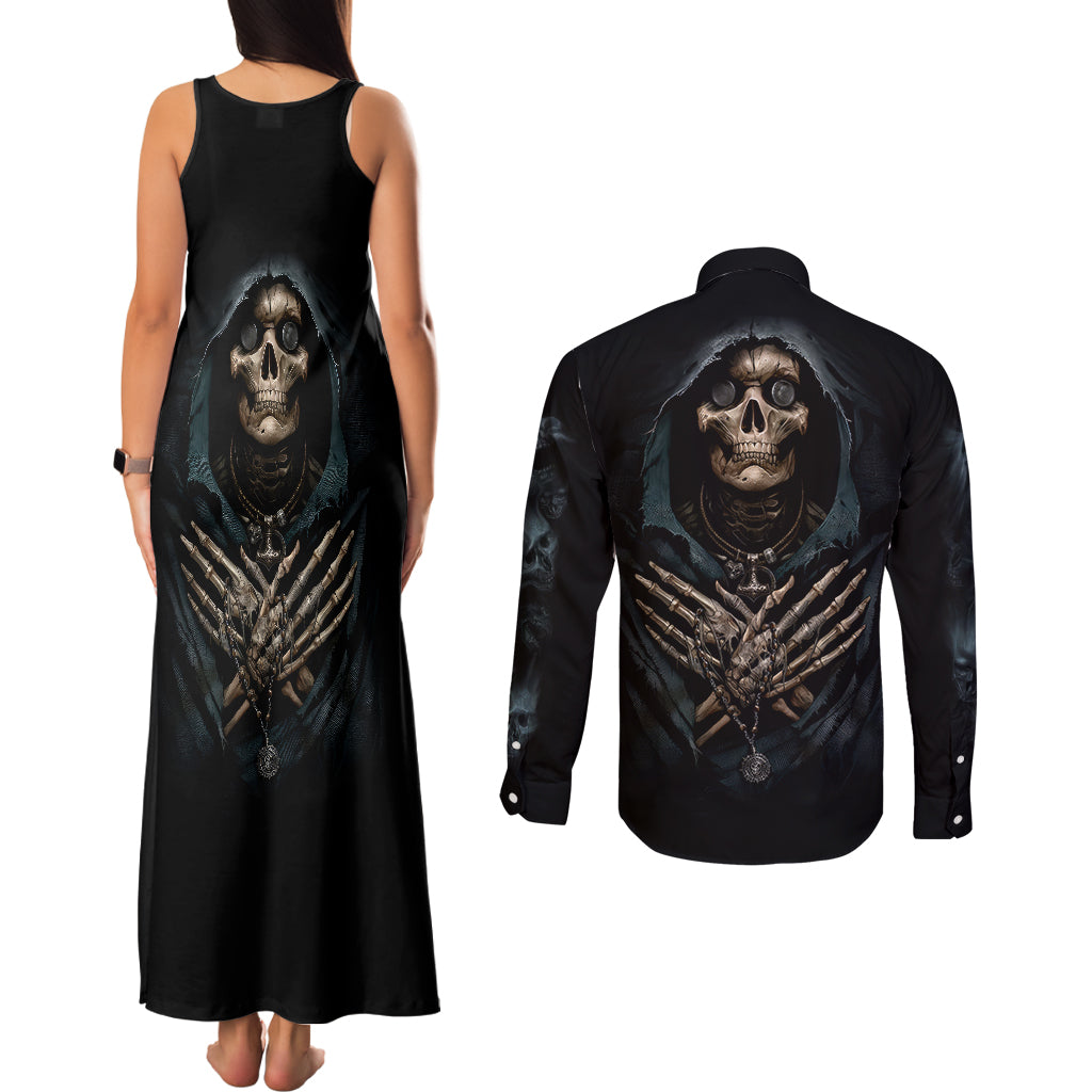 grim-reaper-couples-matching-tank-maxi-dress-and-long-sleeve-button-shirts-the-ferryman-of-the-underworld-with-charon-skull-black