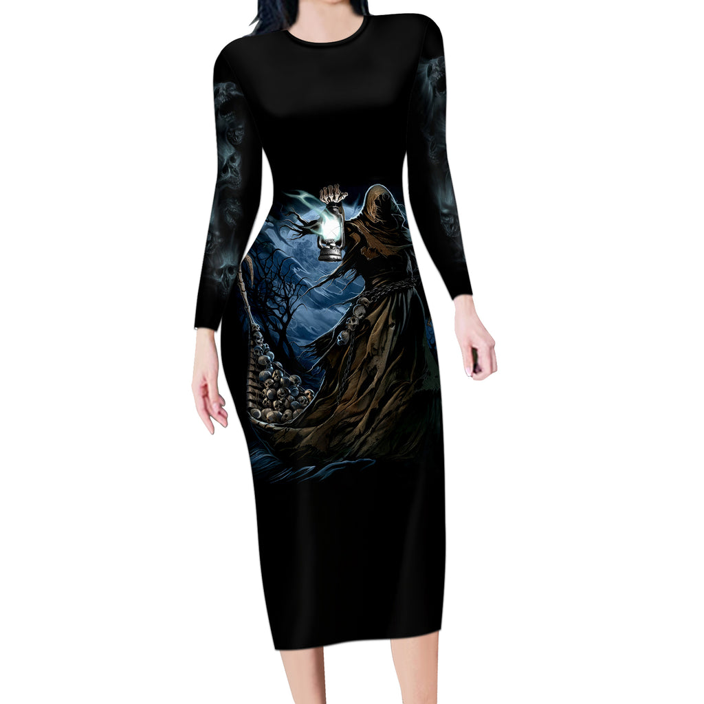 grim-reaper-long-sleeve-bodycon-dress-the-ferryman-of-the-underworld-with-charon-skull-black