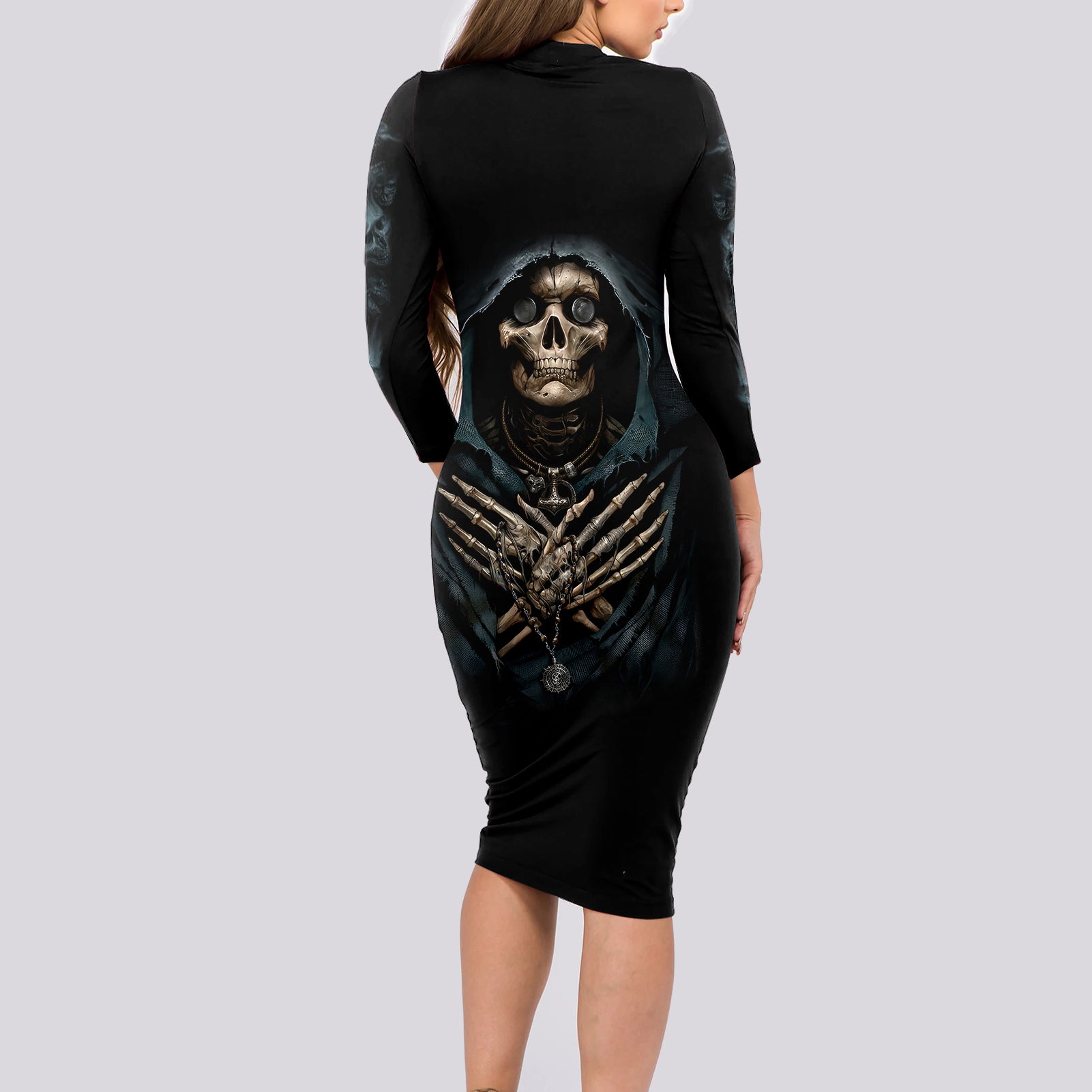 grim-reaper-long-sleeve-bodycon-dress-the-ferryman-of-the-underworld-with-charon-skull-black