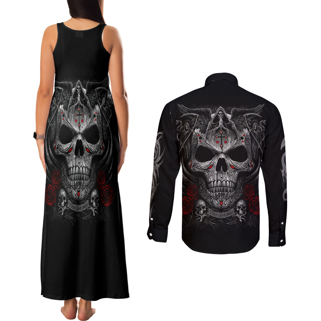 skull-couples-matching-tank-maxi-dress-and-long-sleeve-button-shirts-cross-snake-bloody-skull