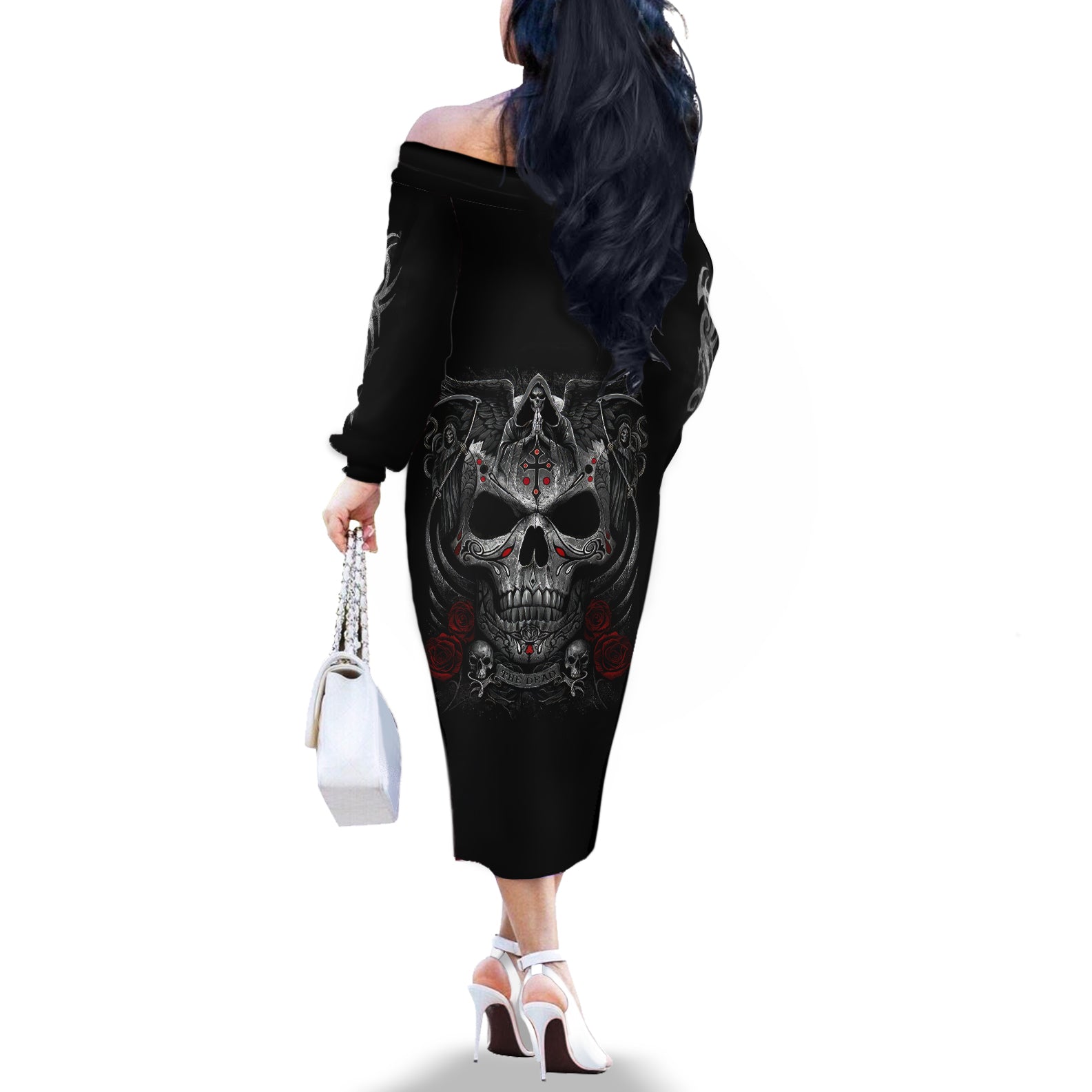 skull-off-the-shoulder-long-sleeve-dress-cross-snake-bloody-skull