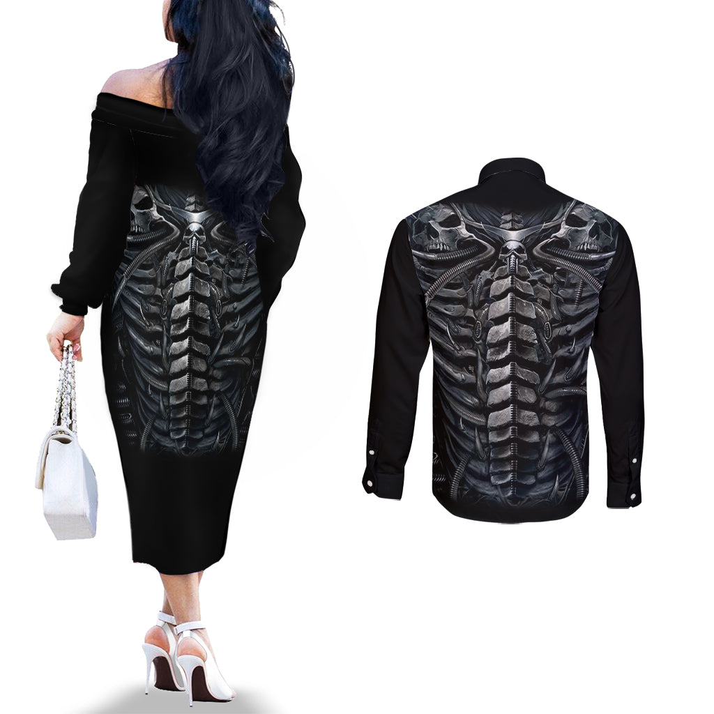 skull-couples-matching-off-the-shoulder-long-sleeve-dress-and-long-sleeve-button-shirts-skeleton-inside