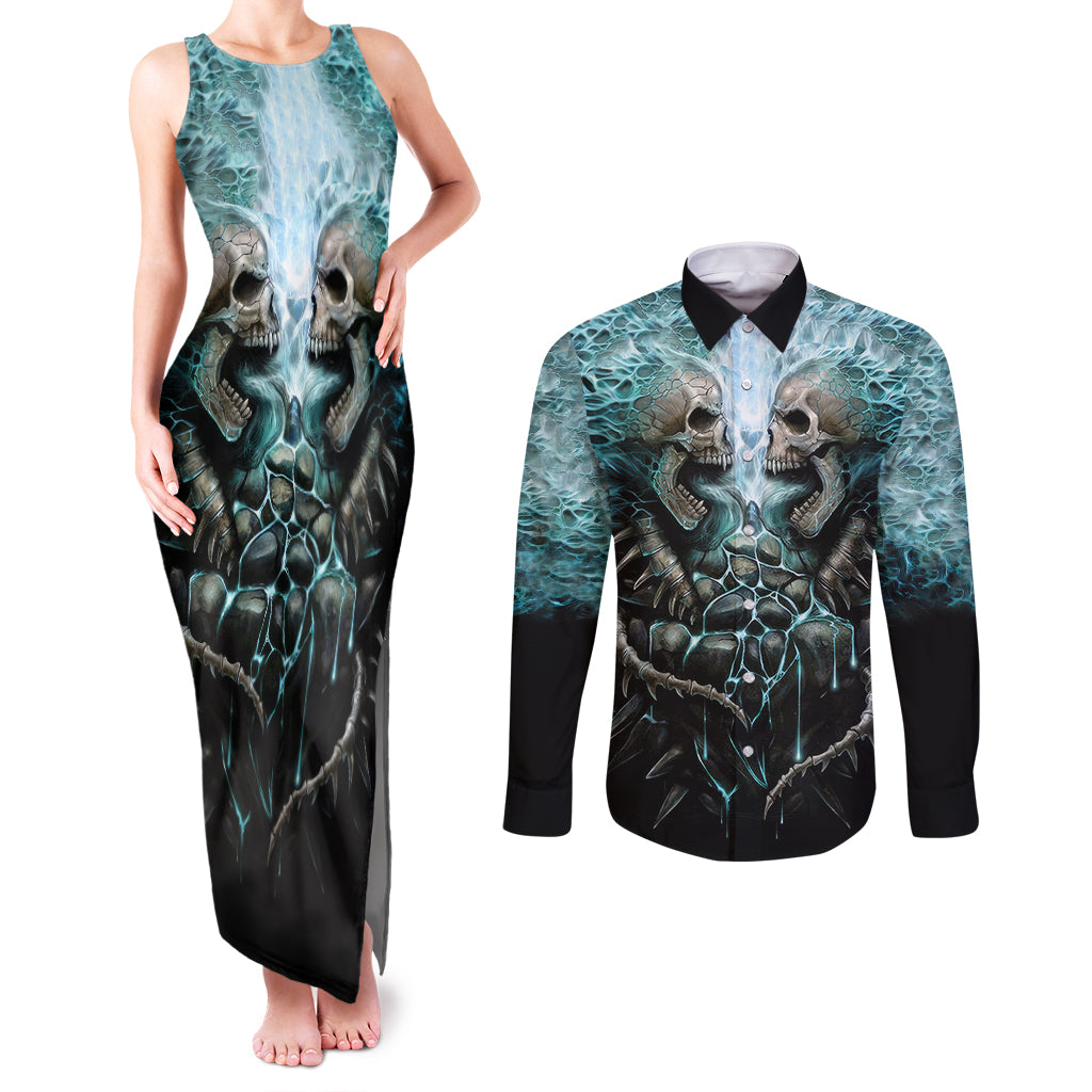 flame-twin-skull-couples-matching-tank-maxi-dress-and-long-sleeve-button-shirts-skeleton-inside