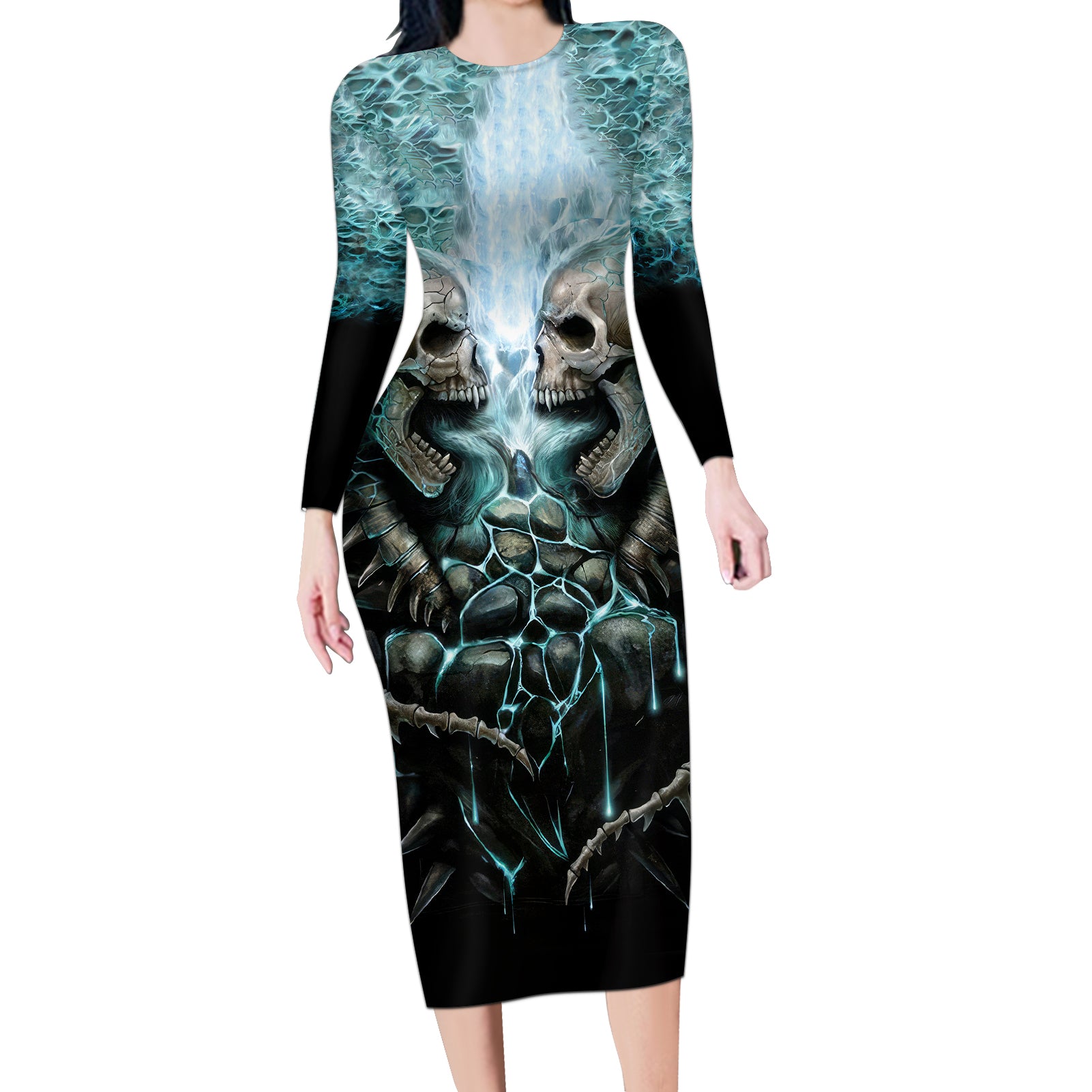flame-twin-skull-long-sleeve-bodycon-dress-skeleton-inside