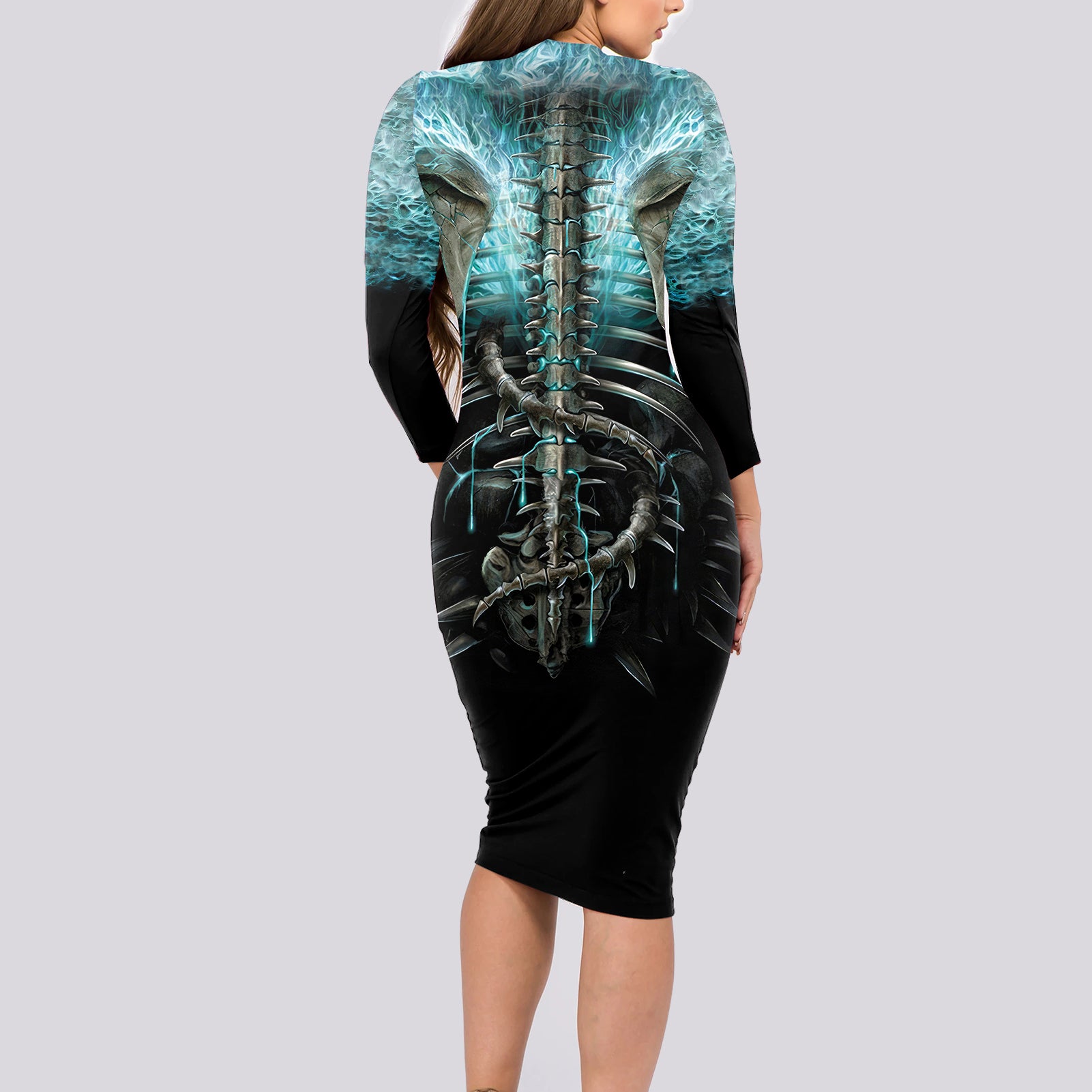 flame-twin-skull-long-sleeve-bodycon-dress-skeleton-inside