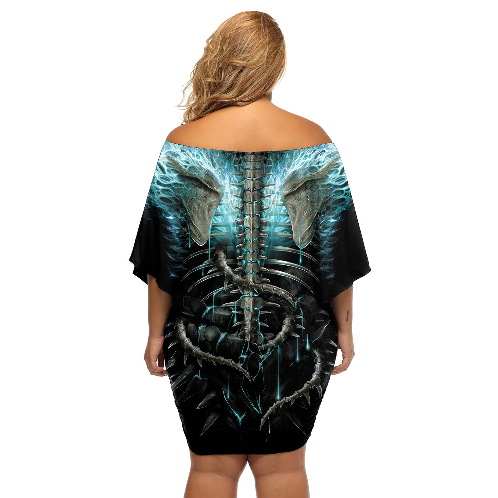 flame-twin-skull-off-shoulder-short-dress-skeleton-inside