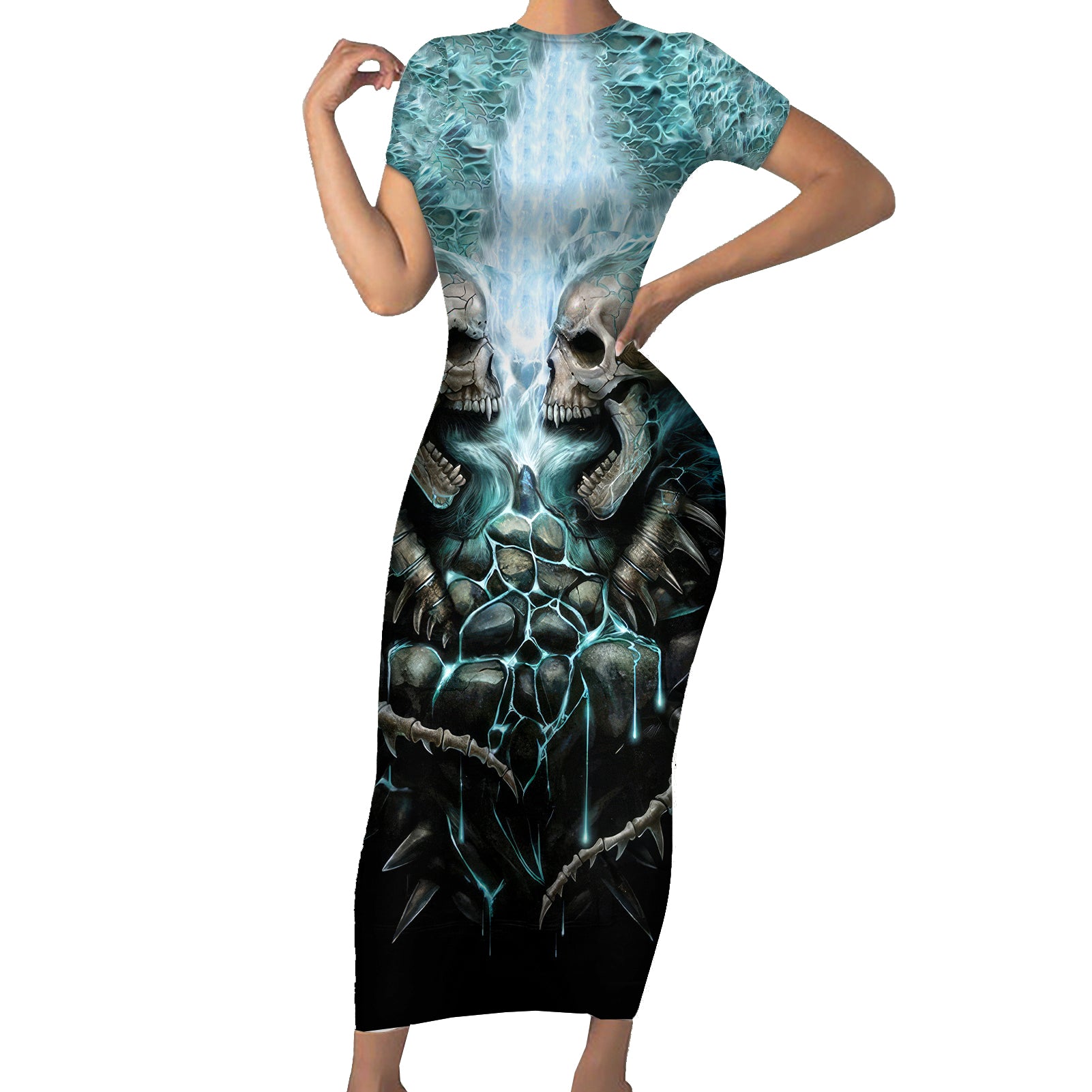 flame-twin-skull-short-sleeve-bodycon-dress-skeleton-inside