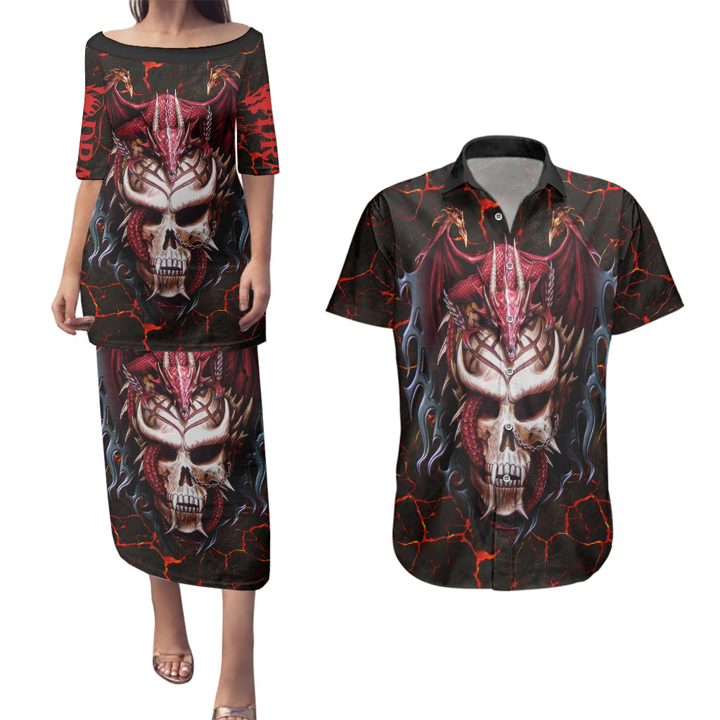 infernal-draconic-skull-couples-matching-puletasi-dress-and-hawaiian-shirt-embracing-the-fiery-soul