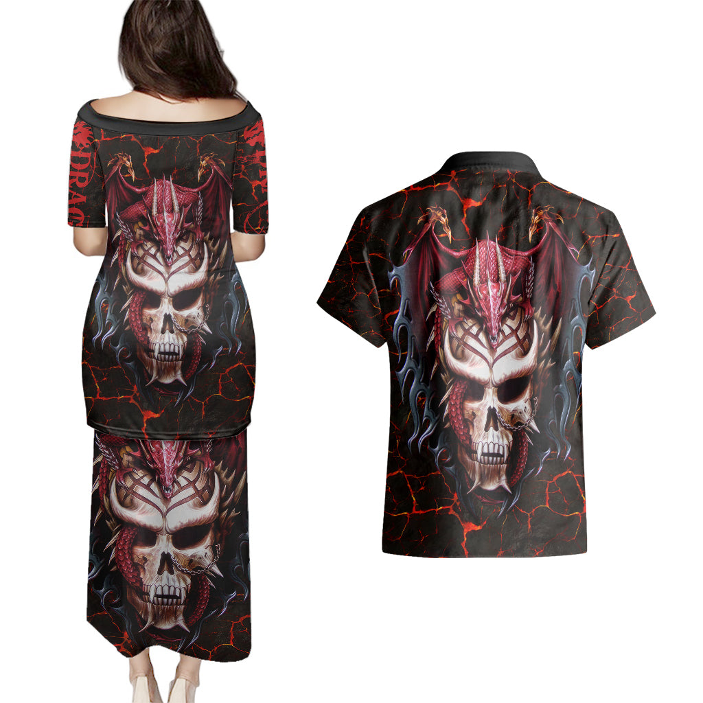 infernal-draconic-skull-couples-matching-puletasi-dress-and-hawaiian-shirt-embracing-the-fiery-soul