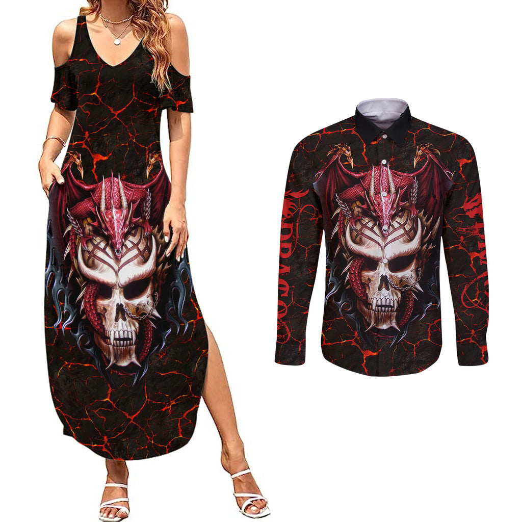 infernal-draconic-skull-couples-matching-summer-maxi-dress-and-long-sleeve-button-shirts-embracing-the-fiery-soul