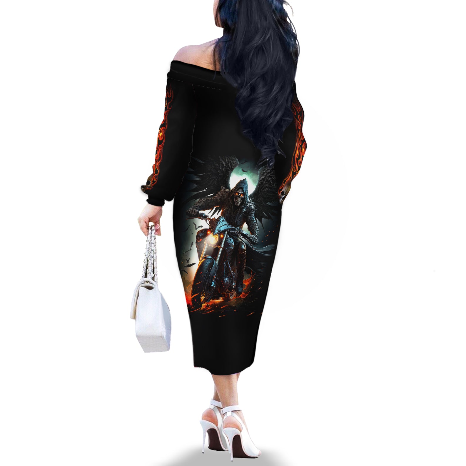 flaming-skull-off-the-shoulder-long-sleeve-dress-celestial-riders-with-angel-wings