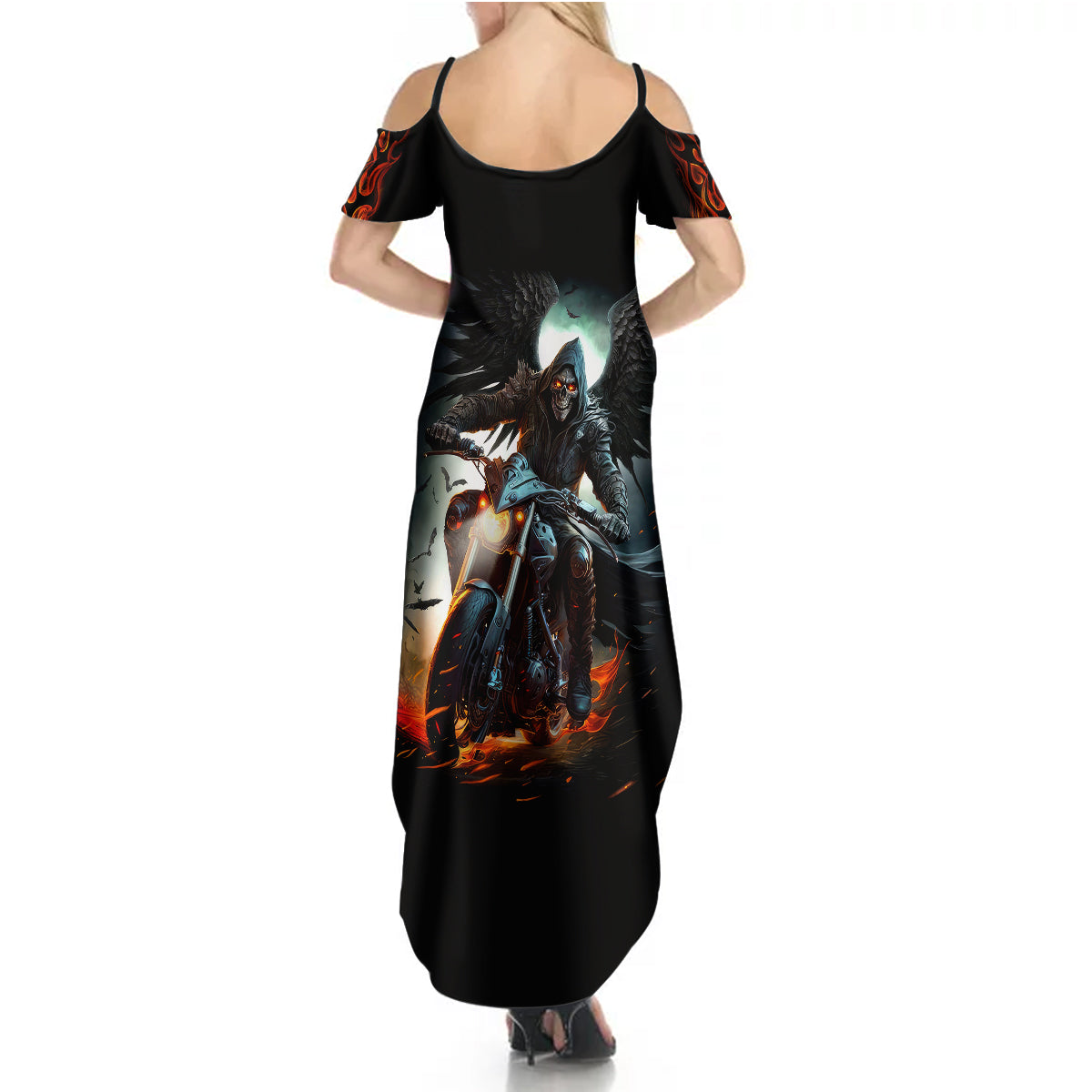 flaming-skull-summer-maxi-dress-celestial-riders-with-angel-wings