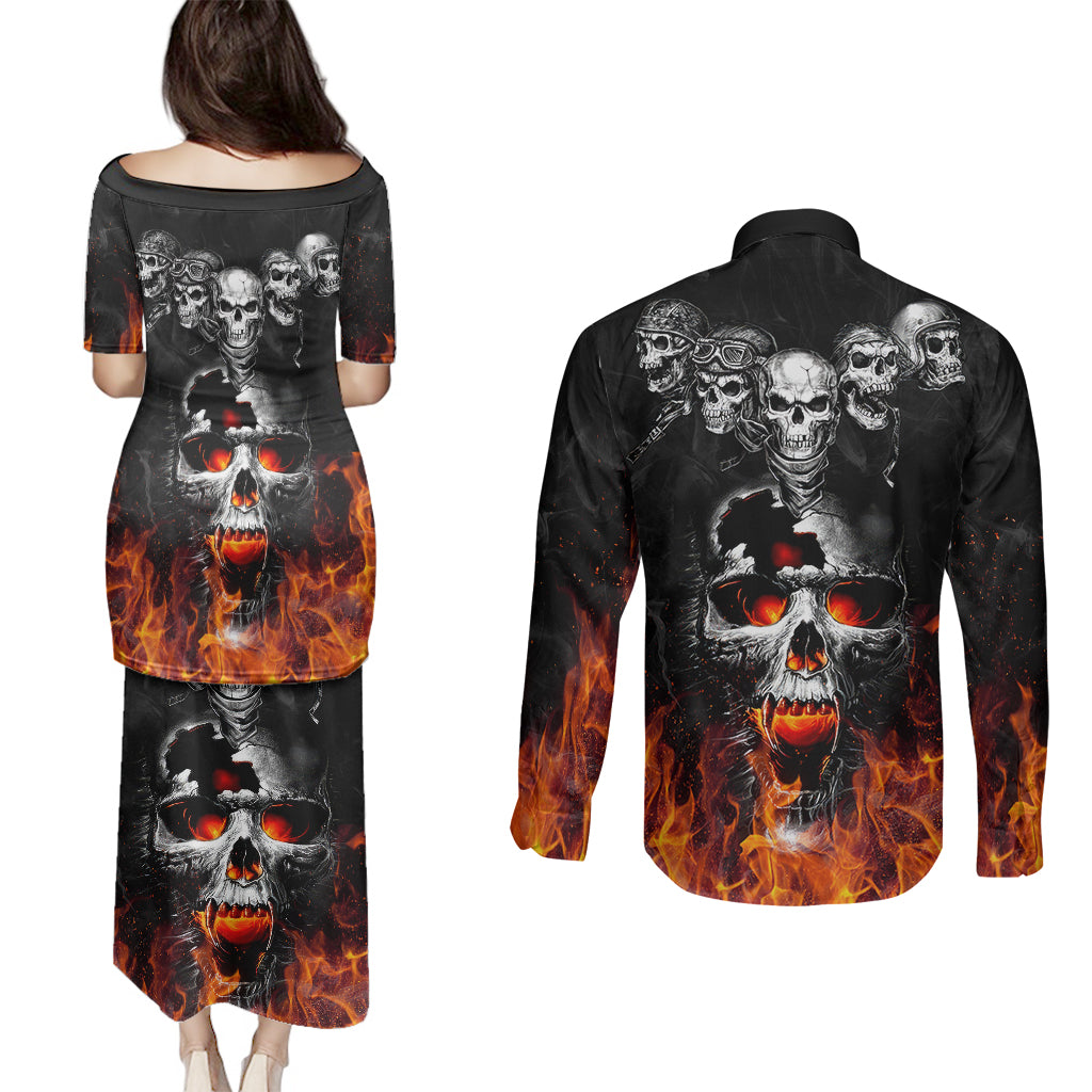 flaming-skull-hoodie-couples-matching-puletasi-dress-and-long-sleeve-button-shirts-spectral-pyre