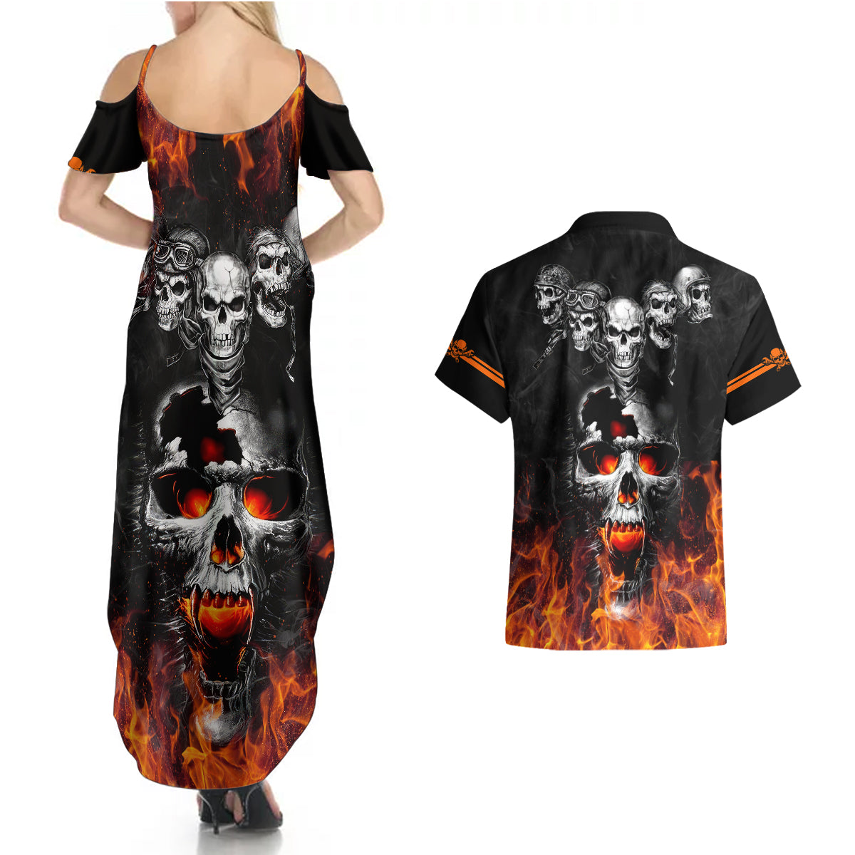flaming-skull-hoodie-couples-matching-summer-maxi-dress-and-hawaiian-shirt-spectral-pyre