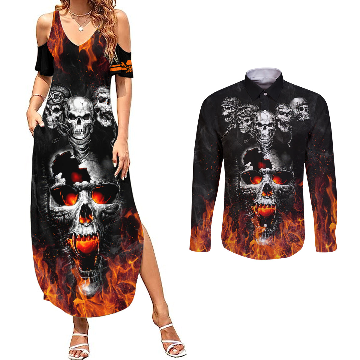 flaming-skull-hoodie-couples-matching-summer-maxi-dress-and-long-sleeve-button-shirts-spectral-pyre