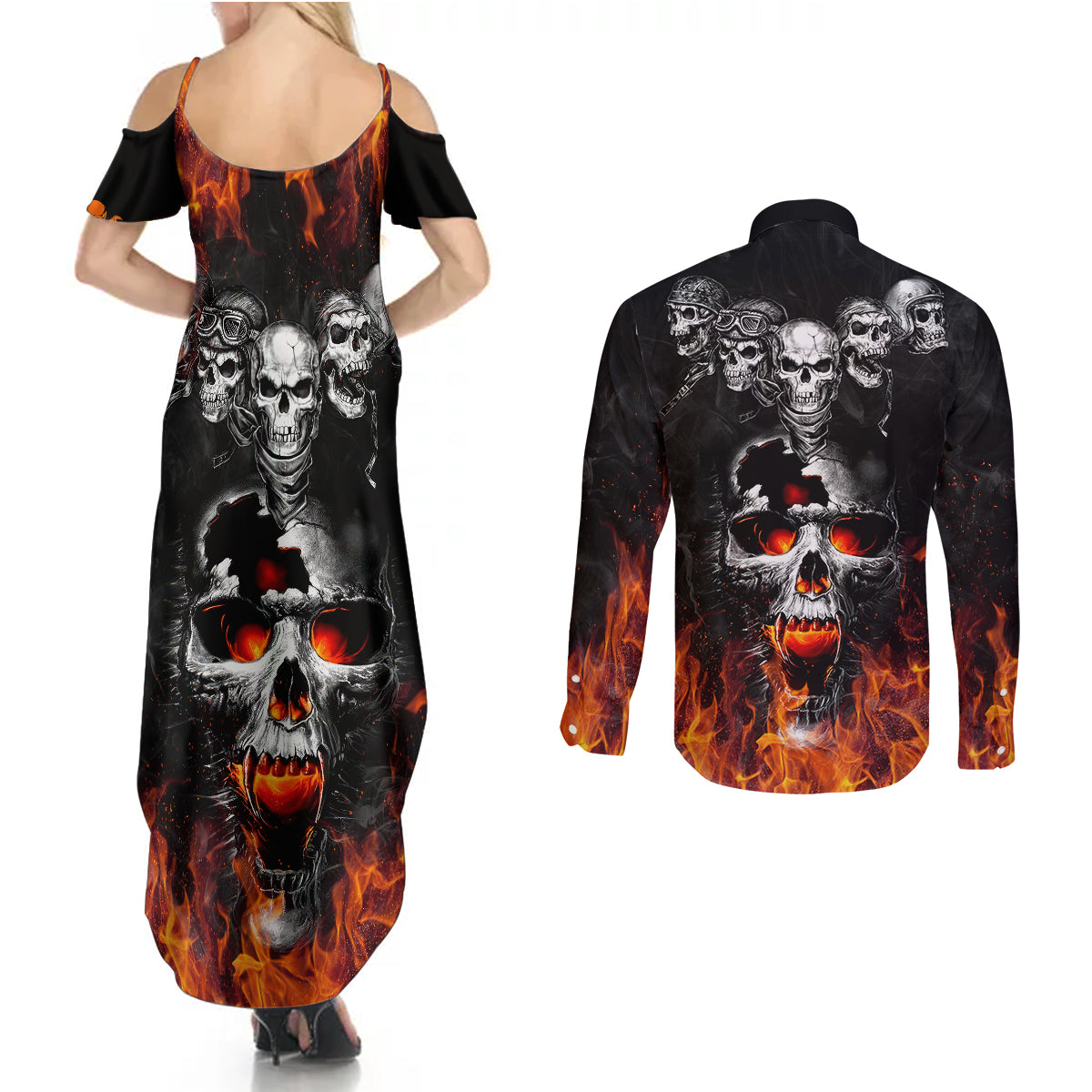 flaming-skull-hoodie-couples-matching-summer-maxi-dress-and-long-sleeve-button-shirts-spectral-pyre