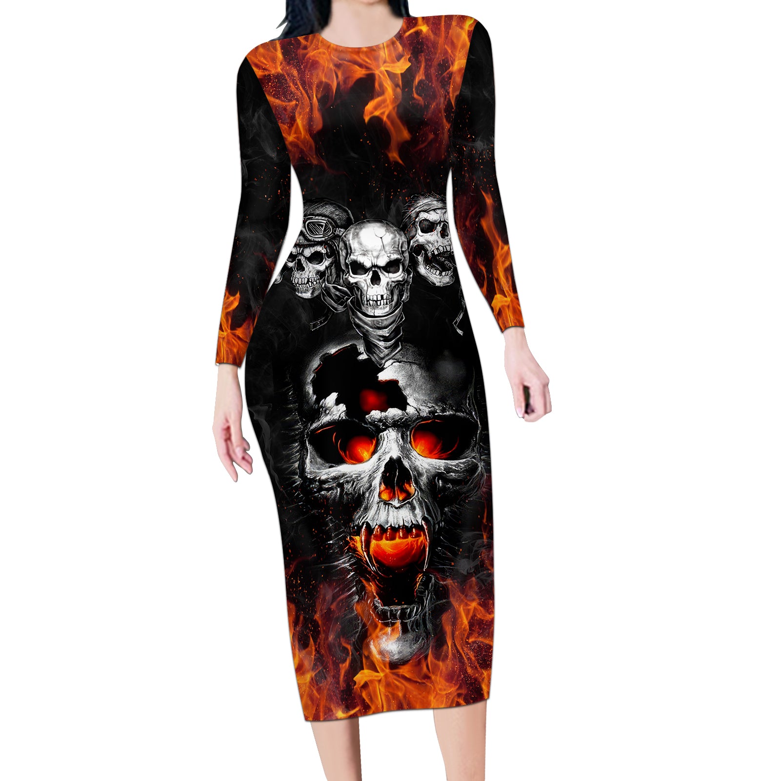 flaming-skull-hoodie-long-sleeve-bodycon-dress-spectral-pyre