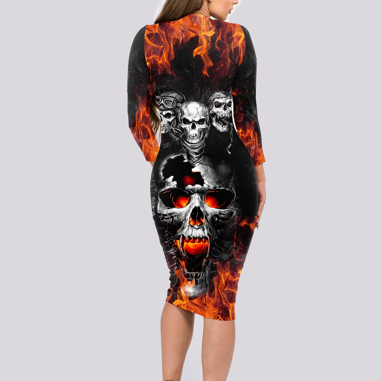 flaming-skull-hoodie-long-sleeve-bodycon-dress-spectral-pyre
