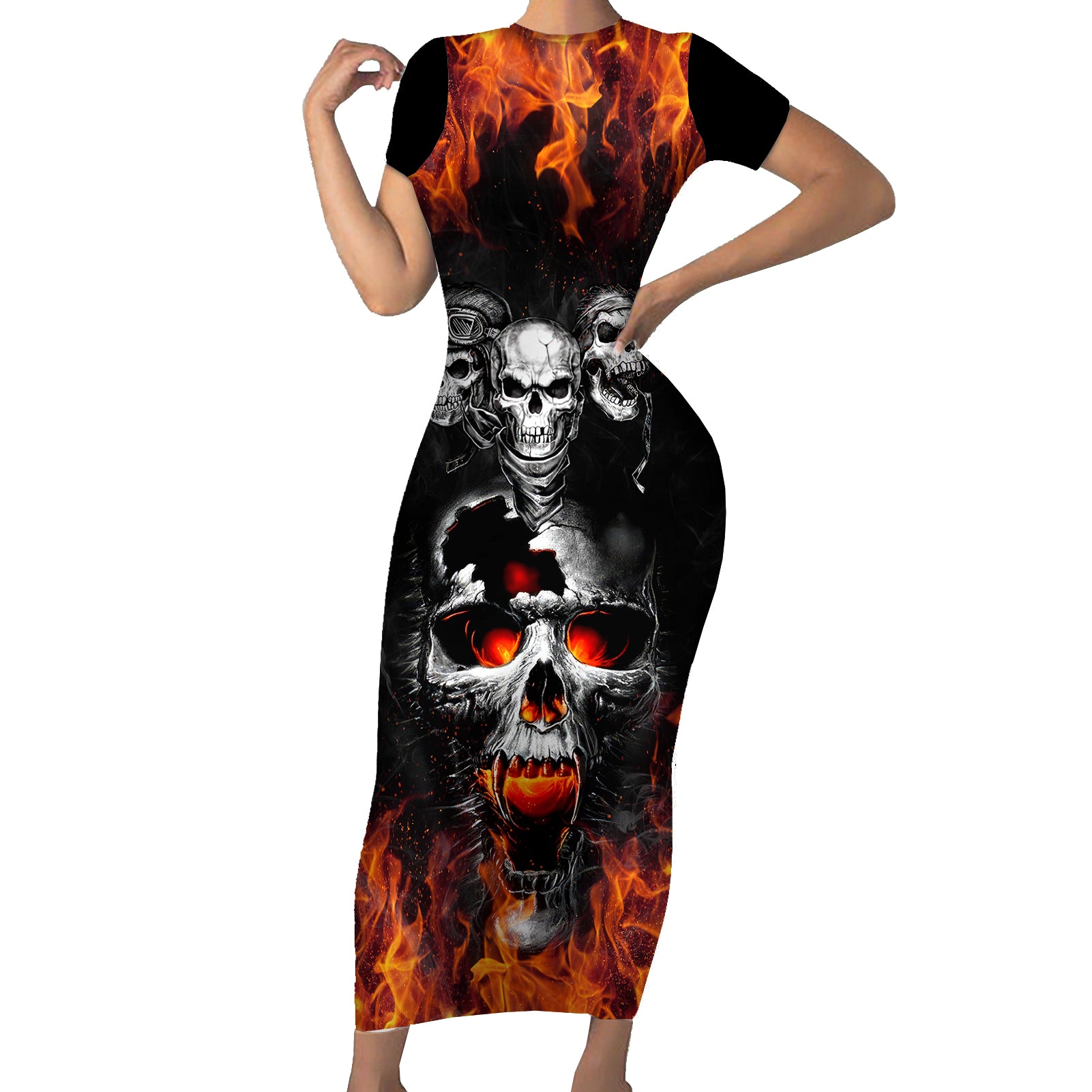 flaming-skull-hoodie-short-sleeve-bodycon-dress-spectral-pyre
