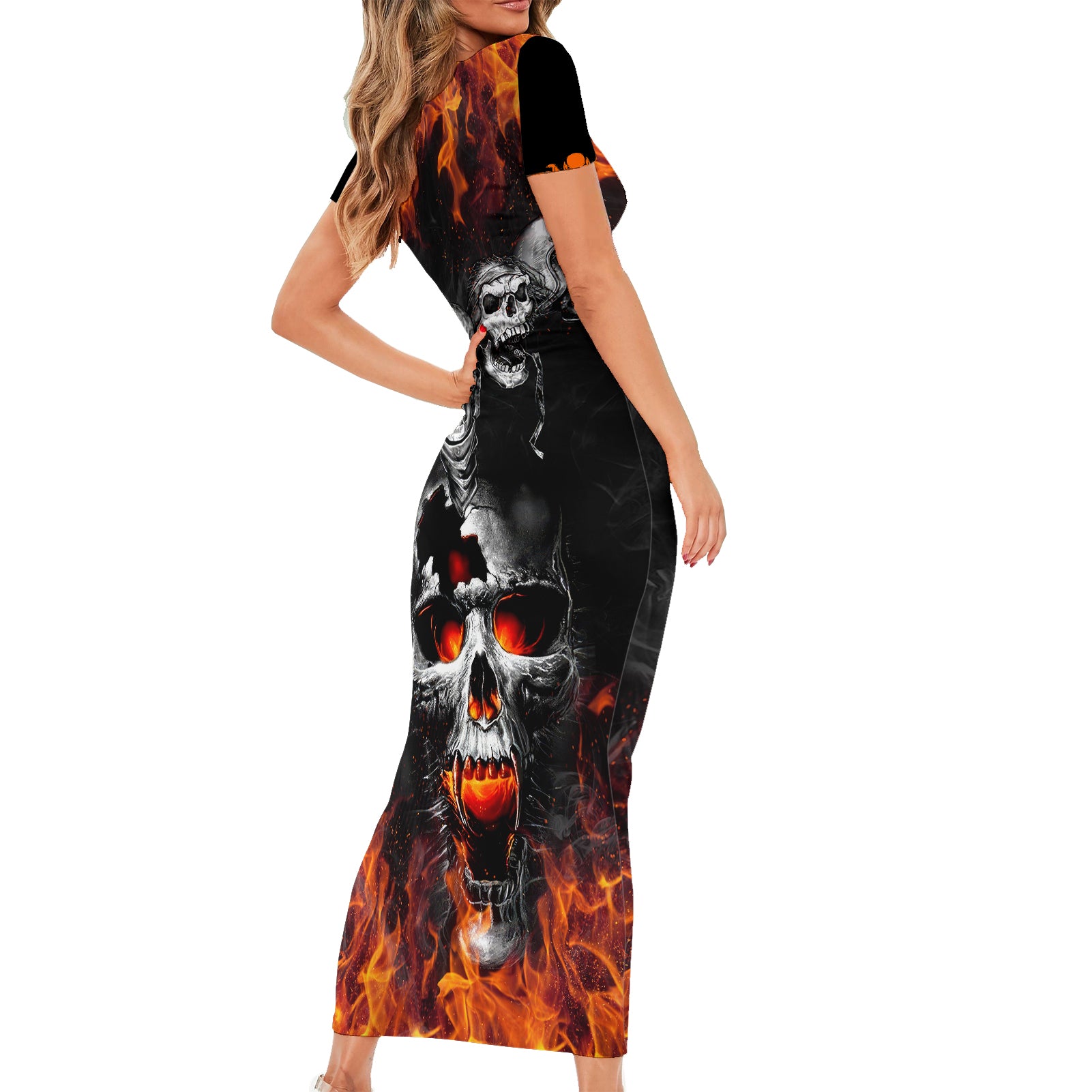 flaming-skull-hoodie-short-sleeve-bodycon-dress-spectral-pyre