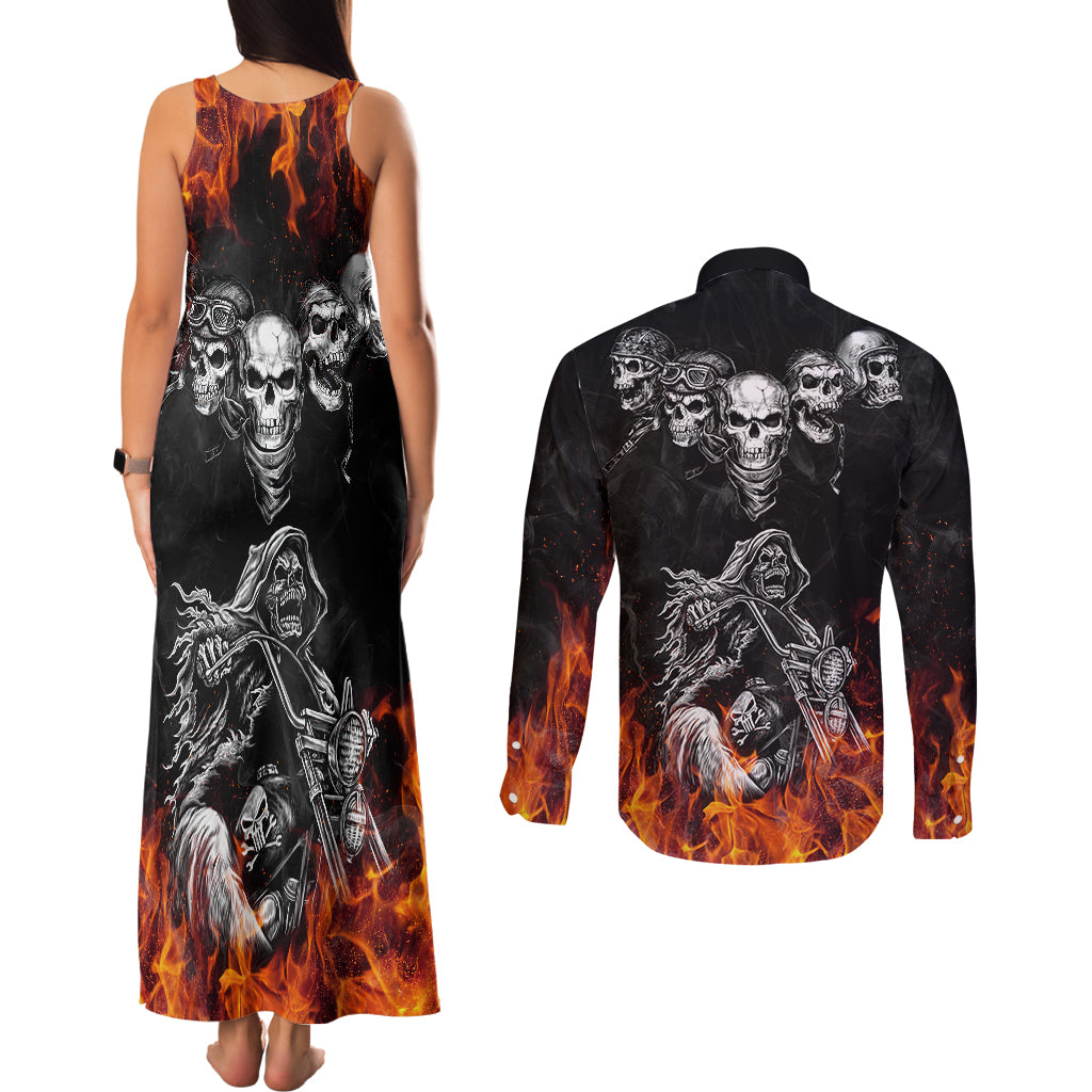 skull-couples-matching-tank-maxi-dress-and-long-sleeve-button-shirts-five-skull-with-motocycle