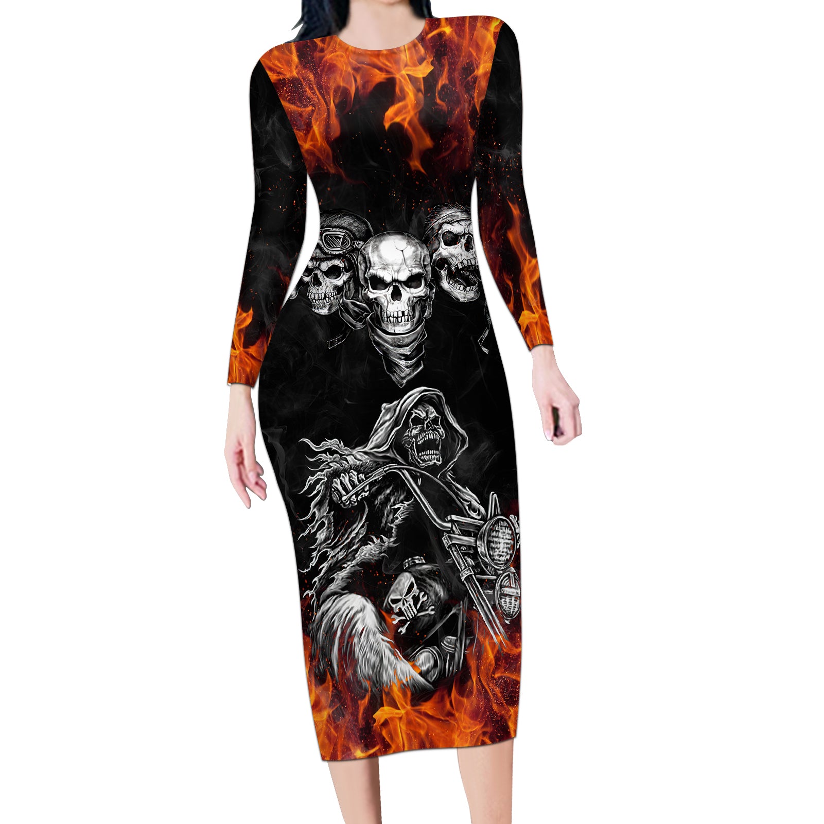 skull-long-sleeve-bodycon-dress-five-skull-with-motocycle