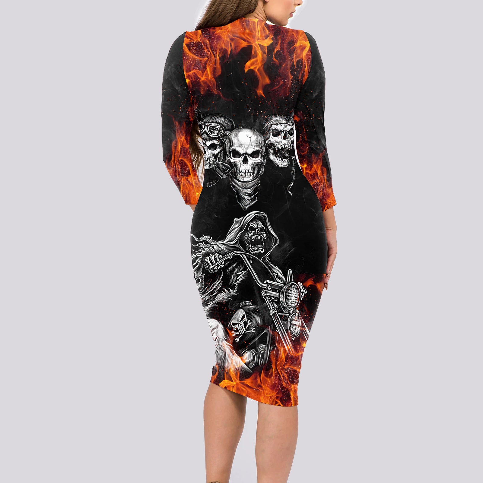 skull-long-sleeve-bodycon-dress-five-skull-with-motocycle