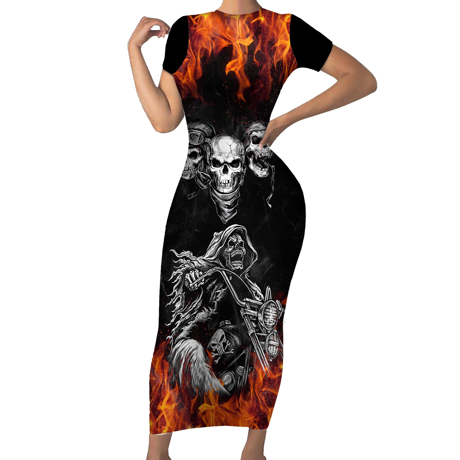 skull-short-sleeve-bodycon-dress-five-skull-with-motocycle