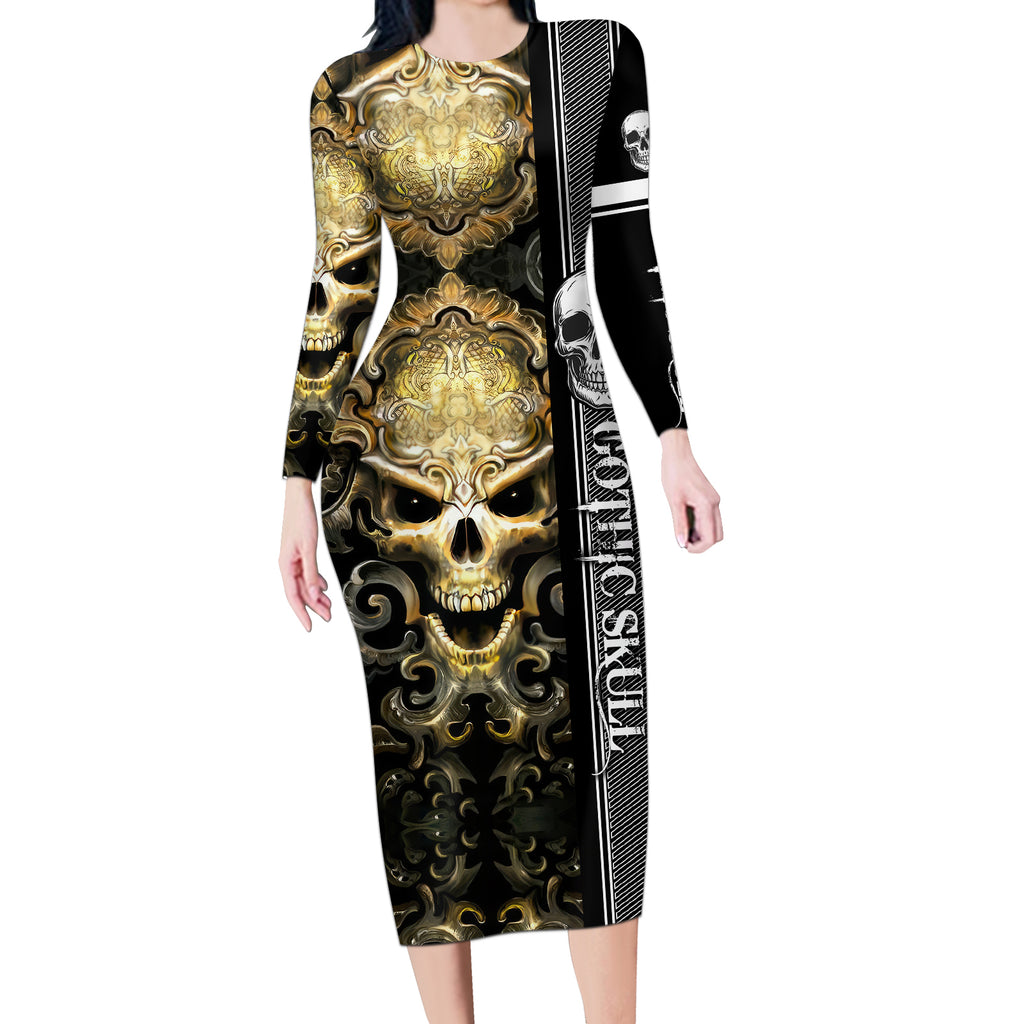 golden-gothic-skull-long-sleeve-bodycon-dress-embracing-ancient-elegance
