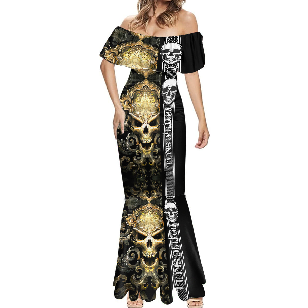 golden-gothic-skull-mermaid-dress-embracing-ancient-elegance