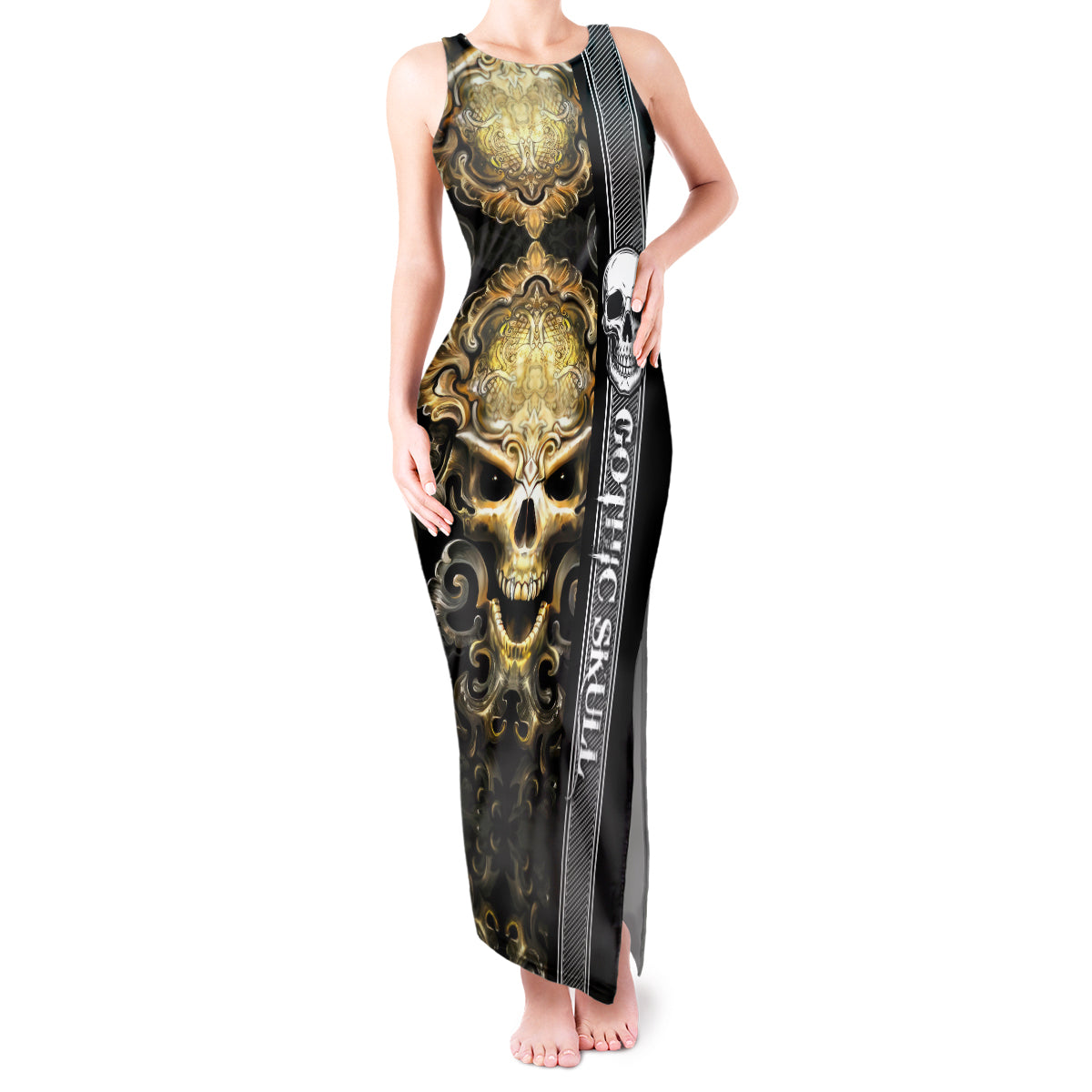 golden-gothic-skull-tank-maxi-dress-embracing-ancient-elegance