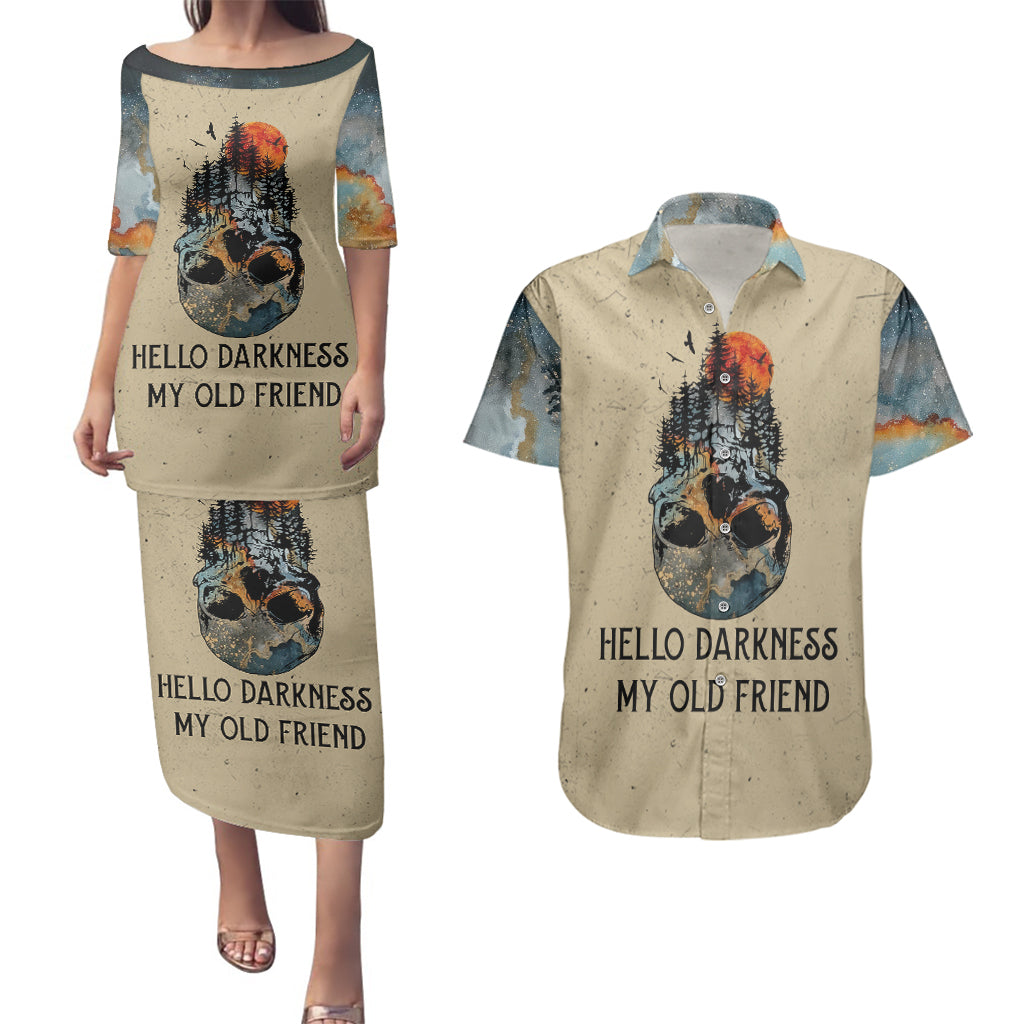 skull-couples-matching-puletasi-dress-and-hawaiian-shirt-hello-darkness-my-old-friend