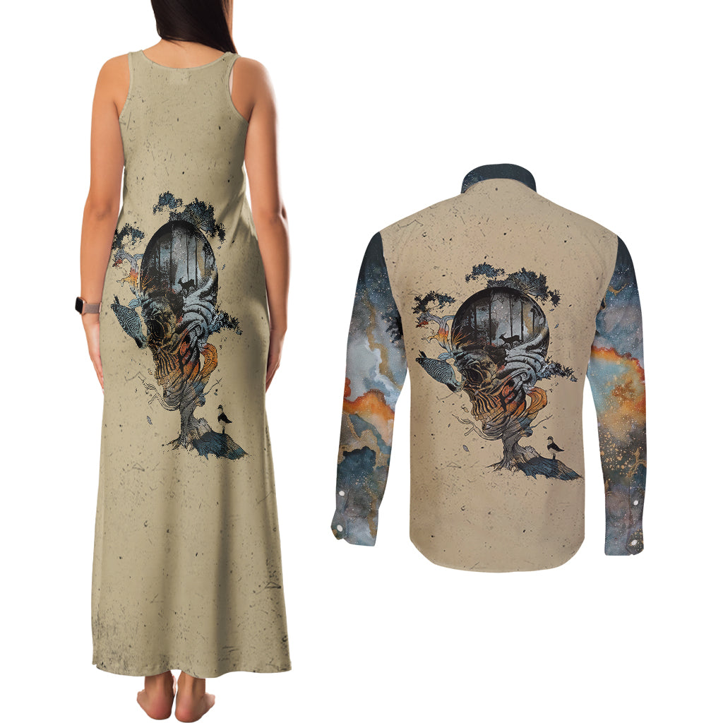 skull-couples-matching-tank-maxi-dress-and-long-sleeve-button-shirts-hello-darkness-my-old-friend