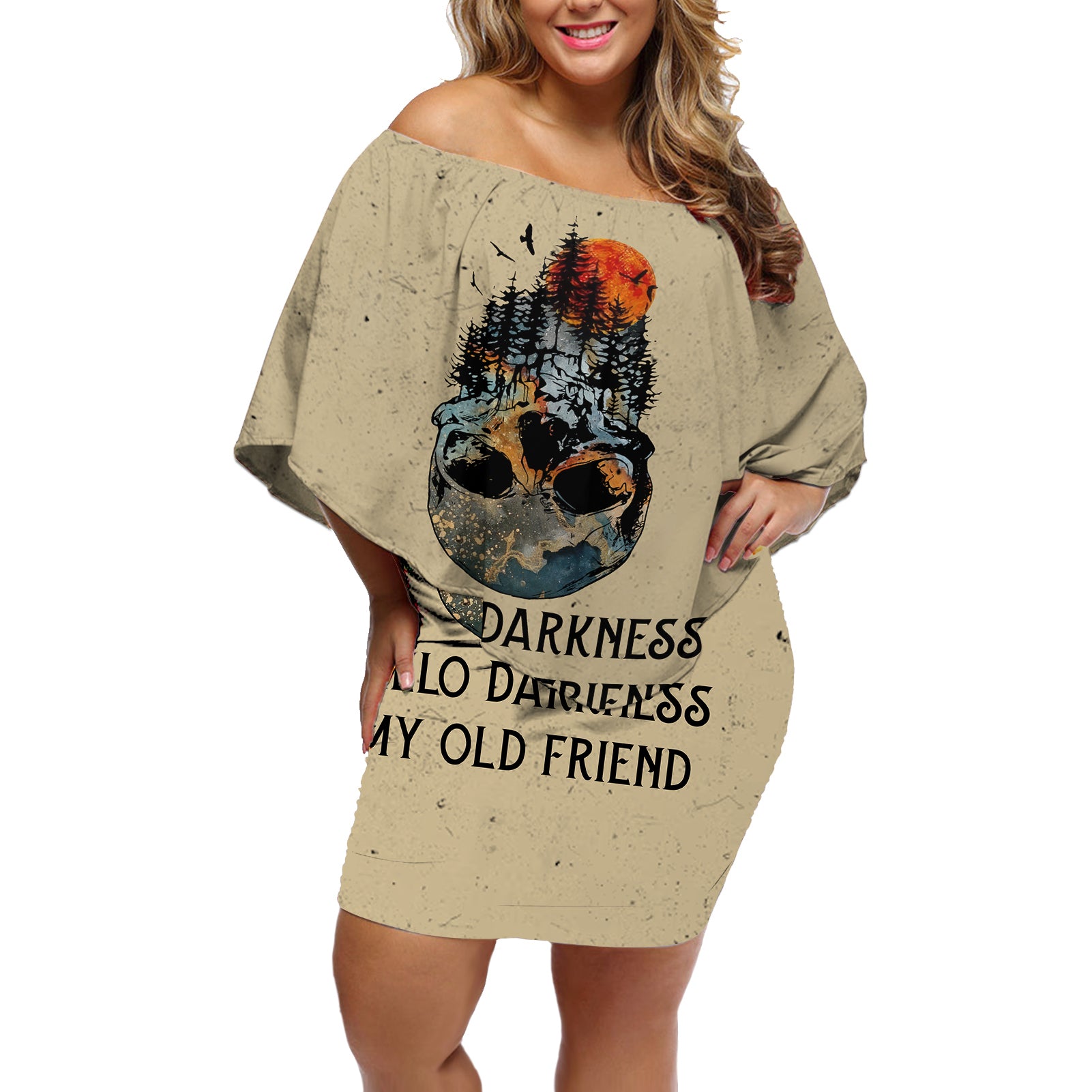 skull-off-shoulder-short-dress-hello-darkness-my-old-friend