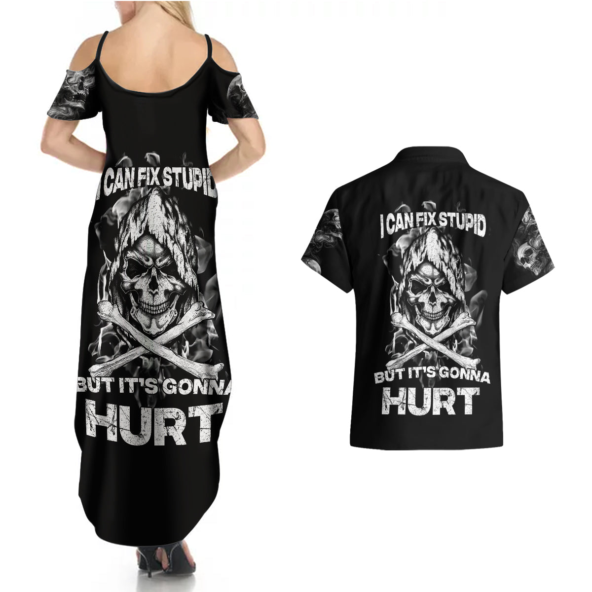 skull-couples-matching-summer-maxi-dress-and-hawaiian-shirt-i-can-fix-stupid