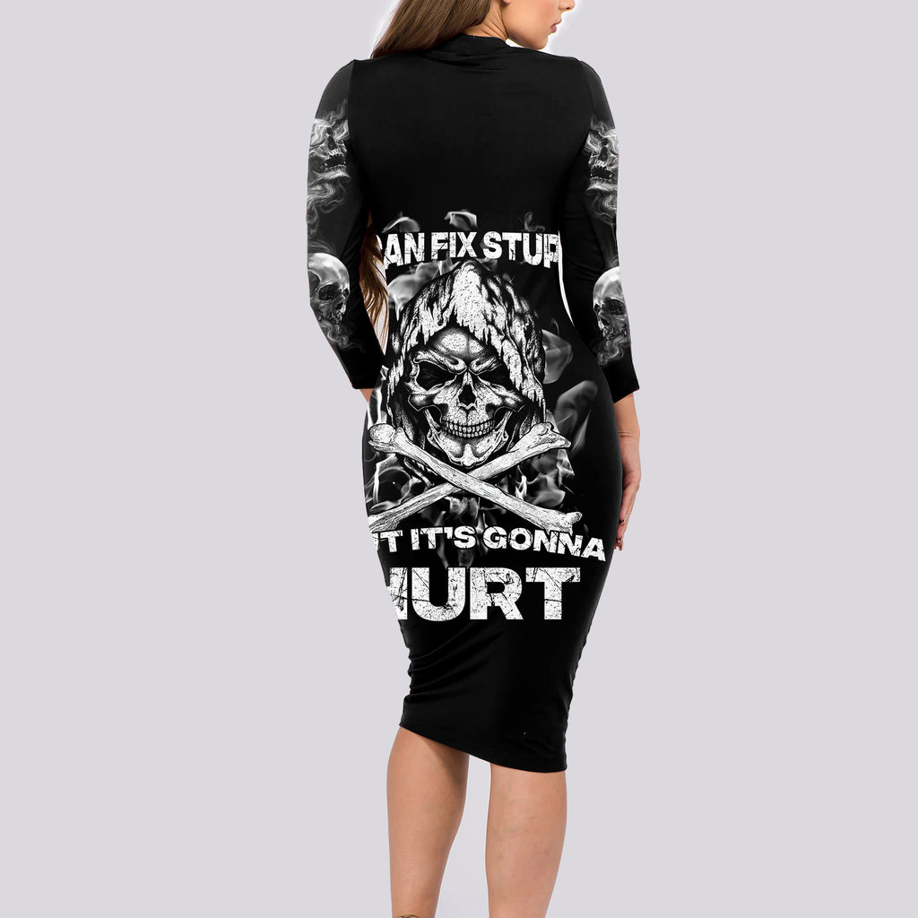 skull-long-sleeve-bodycon-dress-i-can-fix-stupid
