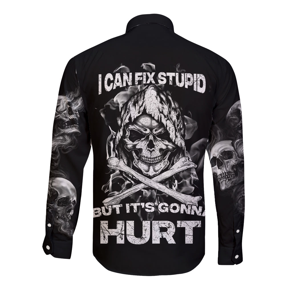 skull-long-sleeve-button-shirt-i-can-fix-stupid