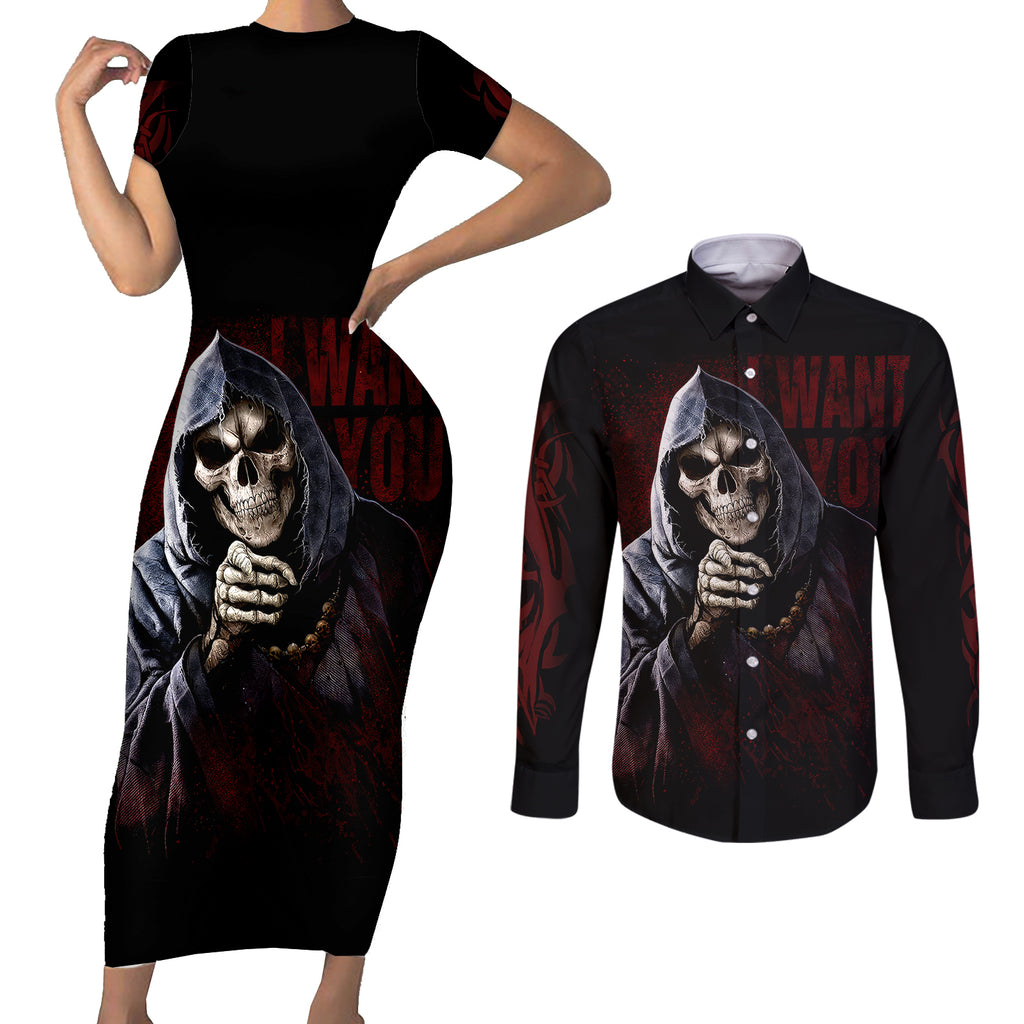reaper-couples-matching-short-sleeve-bodycon-dress-and-long-sleeve-button-shirts-uncle-death-angel-peace-skull