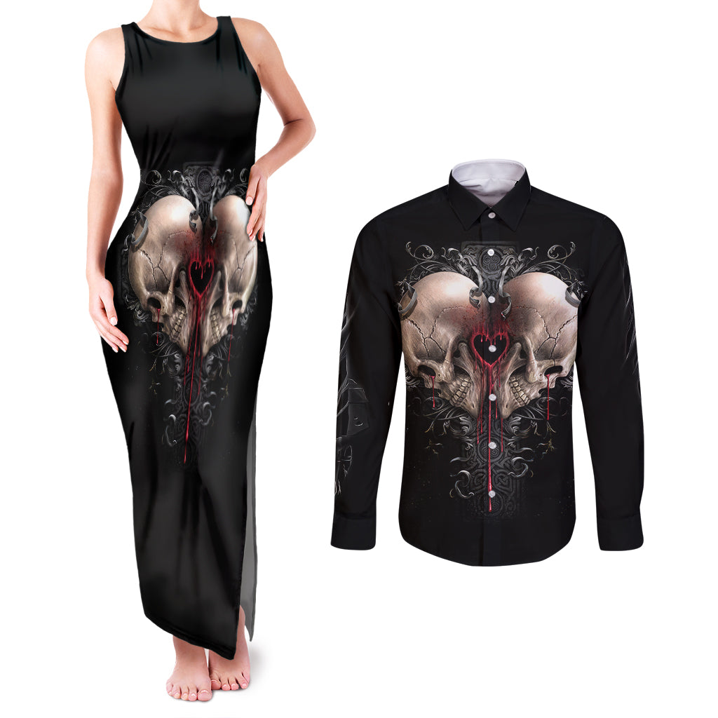 reaper-heart-couples-matching-tank-maxi-dress-and-long-sleeve-button-shirts-eternal-embrace-uniting-souls-in-the-realm-of-skulls