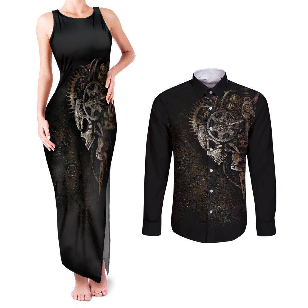 unveiling-the-mechanical-skull-couples-matching-tank-maxi-dress-and-long-sleeve-button-shirts-cybernetic-enigma