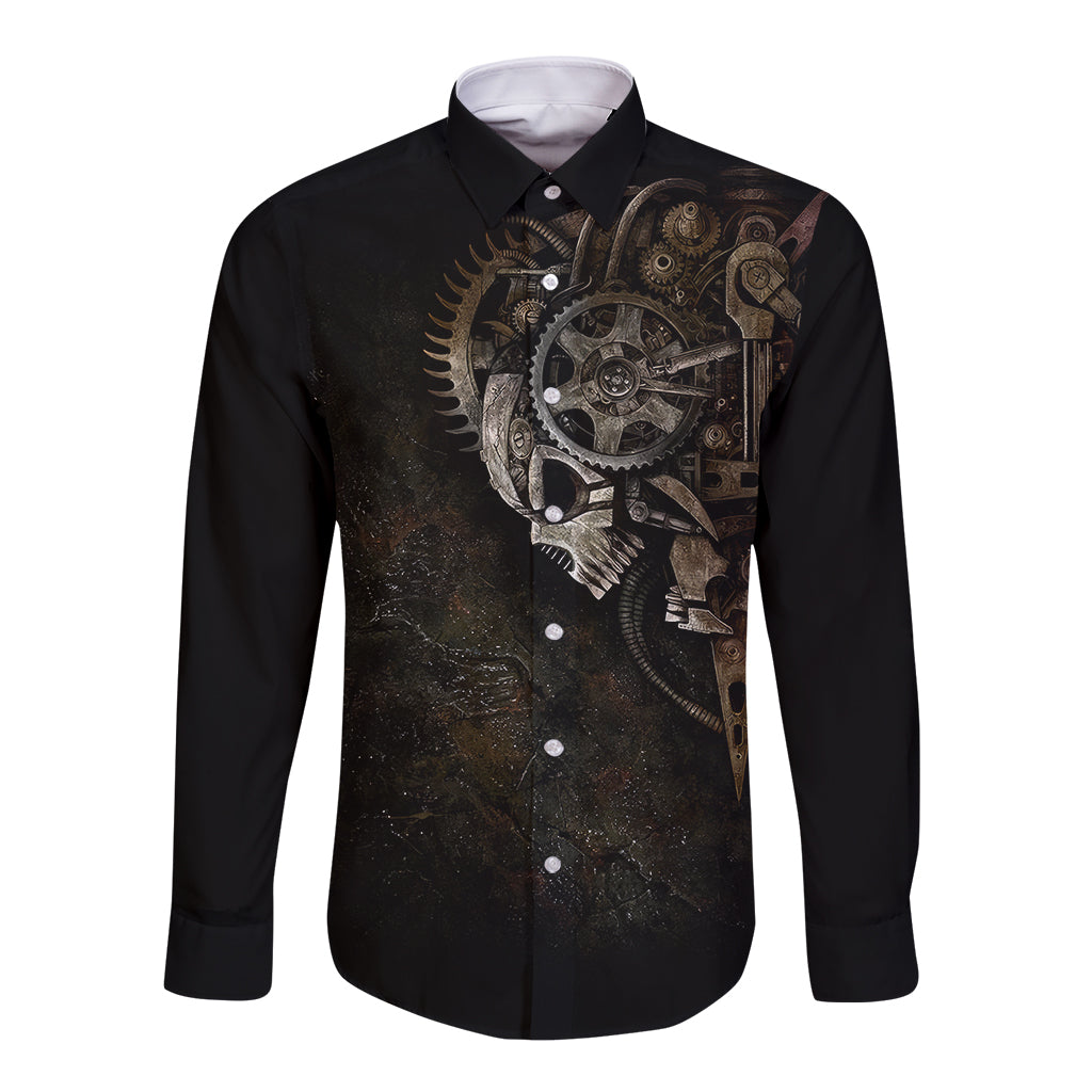 unveiling-the-mechanical-skull-long-sleeve-button-shirt-cybernetic-enigma