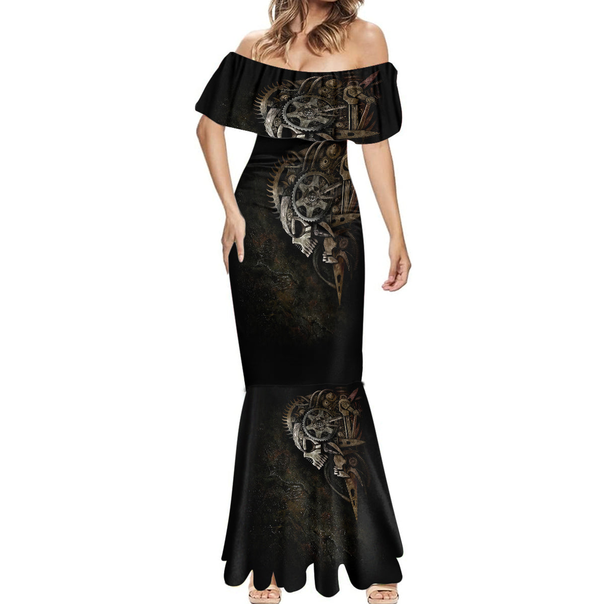 unveiling-the-mechanical-skull-mermaid-dress-cybernetic-enigma